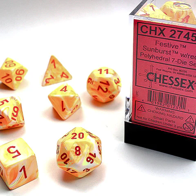 7 Die Set Chessex FESTIVE SUNBURST Red Dice 27453