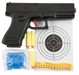 Pistola per pallini in plastica + pallini ad acqua, cartucce in schiuma 3 pz