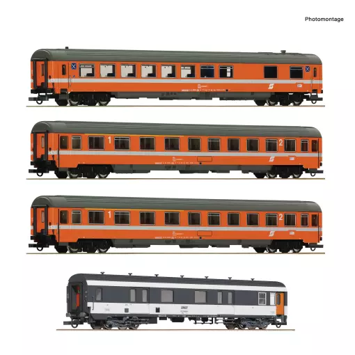 Coffret de 4 voitures voyageurs du train "Arlberg-Express" - Roco 6200077 - ÖBB - HO 1/87 - EP. IV - 2R