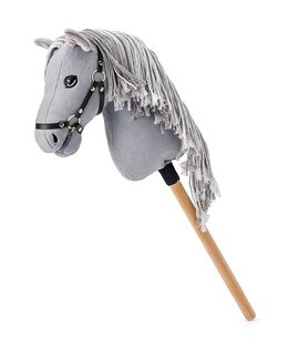 Hobby horse Apollo, cavallo grigio su bastone, criniera di corda