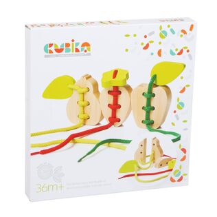 CUBIKA 14811 Frutta - set di 3 giochi di allacciatura in legno - 6 elementi in legno, 3 lacci