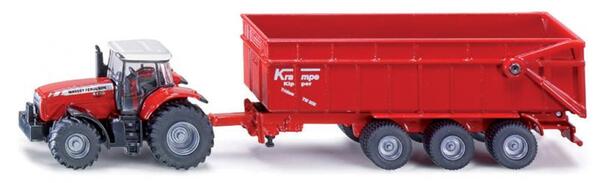 SIKU Farmer - Trattore Massey Ferguson con rimorchio, scala 1:87
