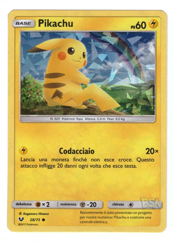 Pikachu 28/73 Holo - ITA - Near Mint - Sole e Luna - Leggende iridescenti - Carta Pokemon