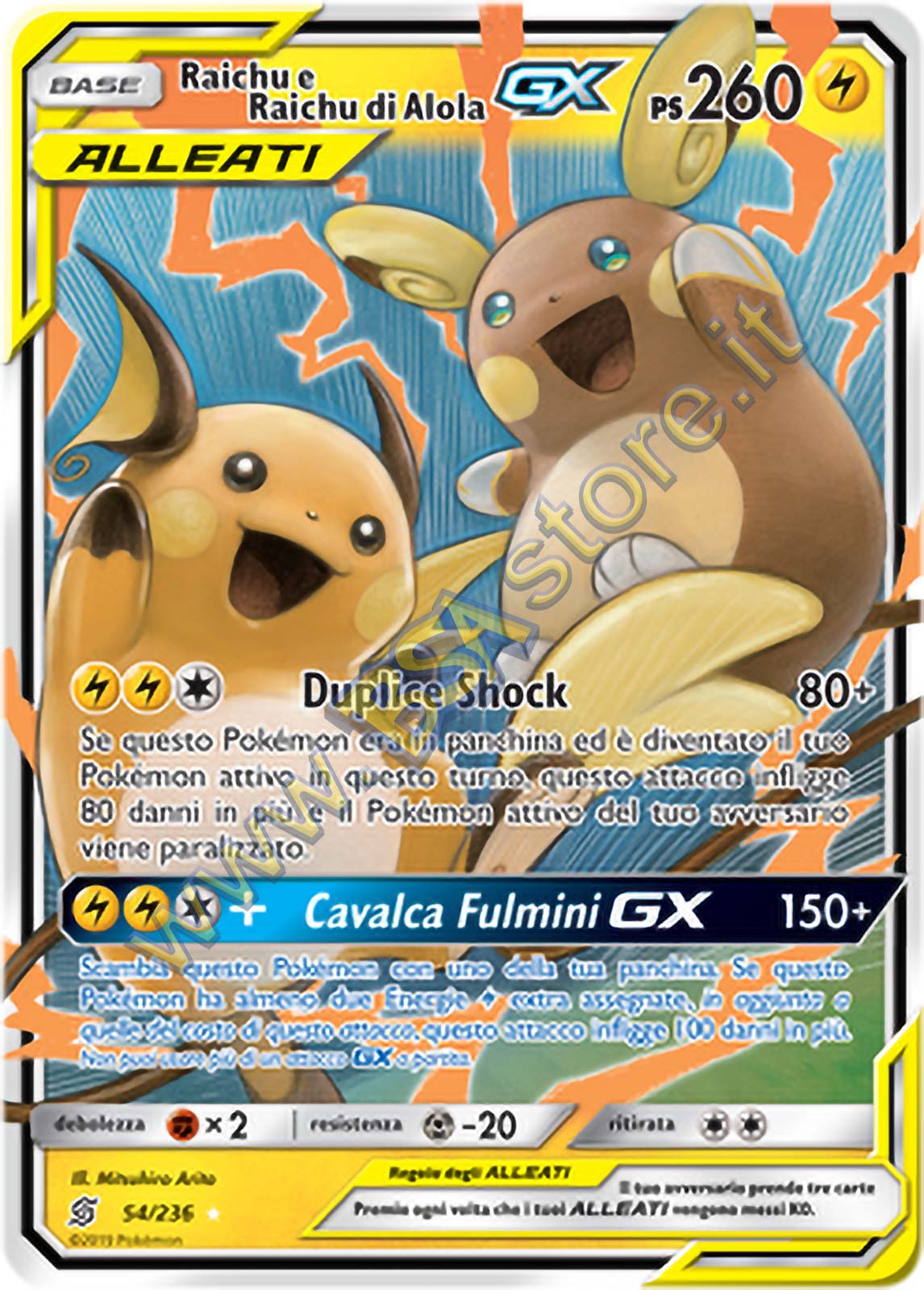 Raichu e Raichu di Alola GX Alleati 54/236 - ITA - Near Mint - Sole e Luna - Sintonia Mentale - Carta Pokemon