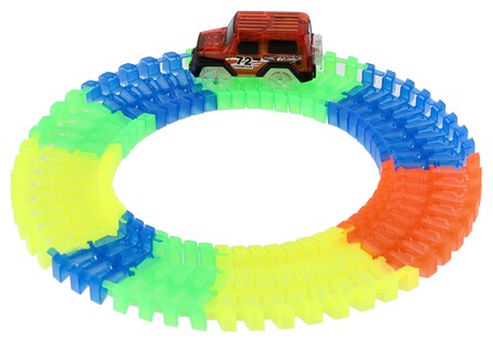 Pista luminosa + auto a batteria, plastica, 57 pz., lunghezza 72 cm