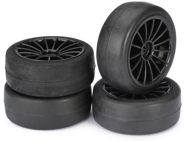 Absima Pneumatici Slick Track + cerchi neri (x4) 2510001