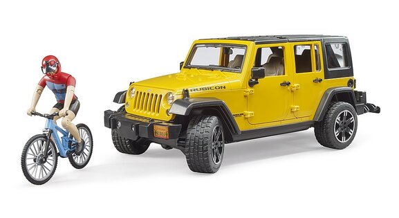 Bruder 02543 JEEP Wrangler Rubicon, mountain bike e ciclista