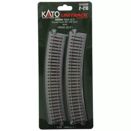 4 rails courbes - rayon de 550 mm - 22,5 degrés - Kato 2-210 - HO 1/87