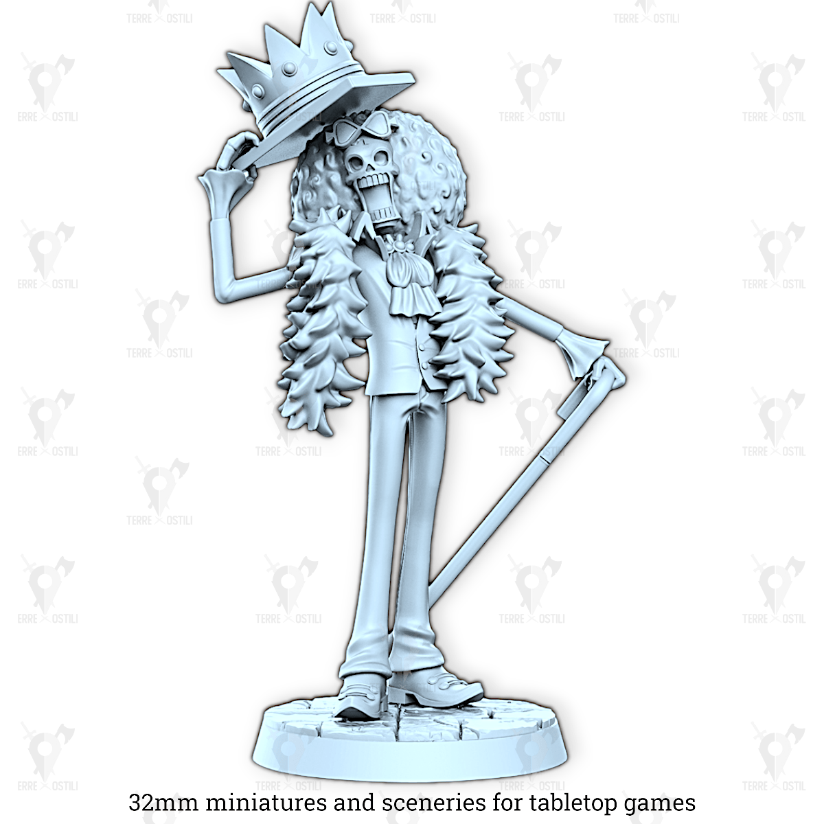 Brook scheletro pirata bardo spadaccino onep | miniatura 3D resina | Terre Ostili