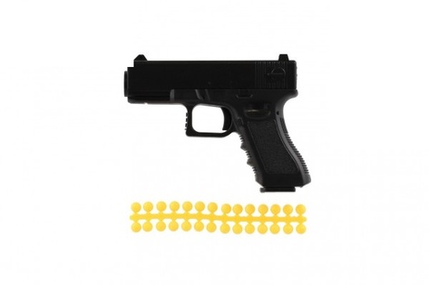 Pistola per palline morbide in metallo/plastica 10cm + munizioni 28 pezzi