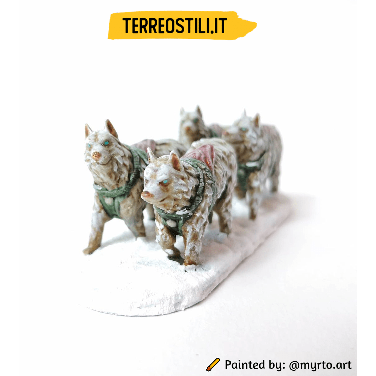 Cane da slitta squadra set 4x cani da traino ghiacci husky miniatura resina 3D
