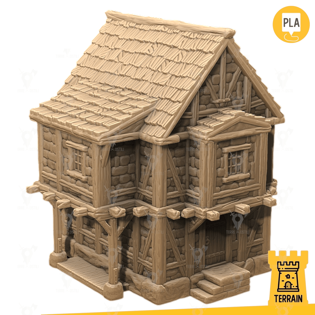 Casa contadino di legno e pietra città edificio fantasy scenico