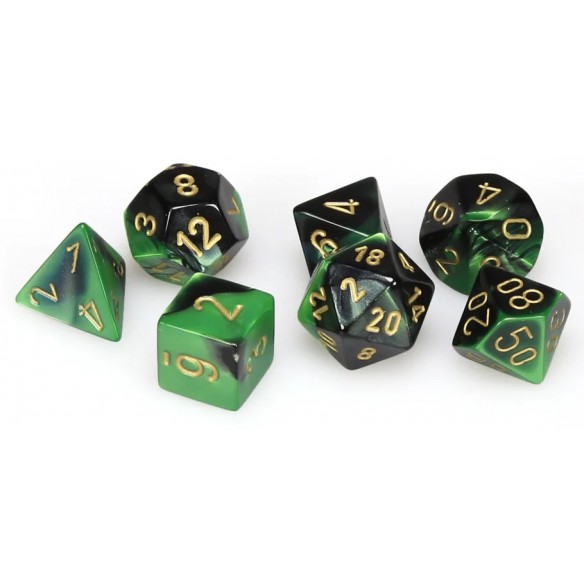 Chessex - Set 7 Dadi - Gemini Black/Green/Gold