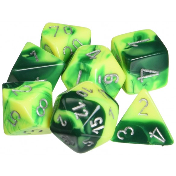 Chessex - Set 7 Dadi - Gemini Green/Yellow/Silver