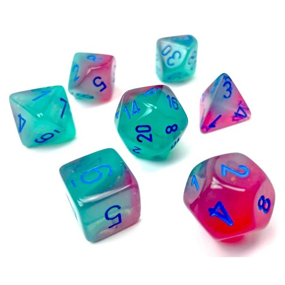 Chessex - Set 7 Dadi - Gemini Luminary Gel Green/Pink/Blue