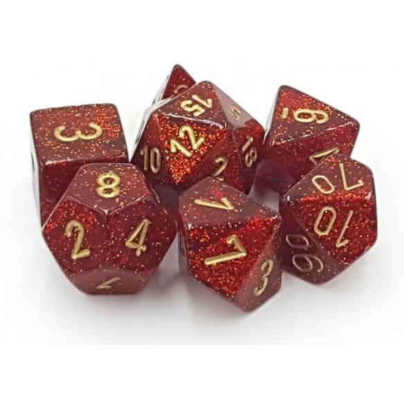 Chessex - Set 7 Dadi - Glitter Ruby/Gold