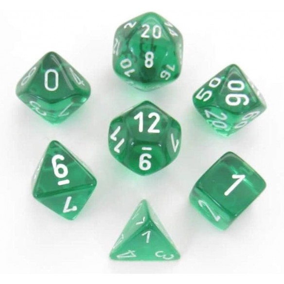Chessex - Set 7 Dadi - Translucent Green/White