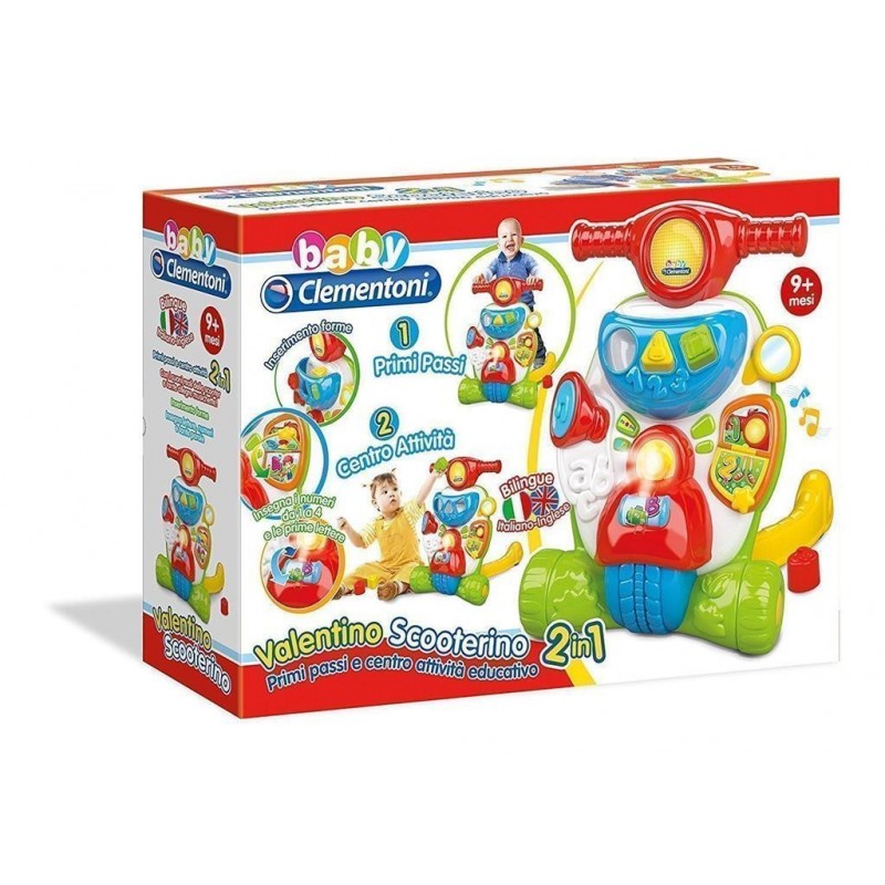 CLEMENTONI BABY VALENTINO SCOOTERINO 2 IN 1 PRIMO PASSO CENTRO ATTIVITA' EDUCATIVO SPINGIBILE 9 MESI +