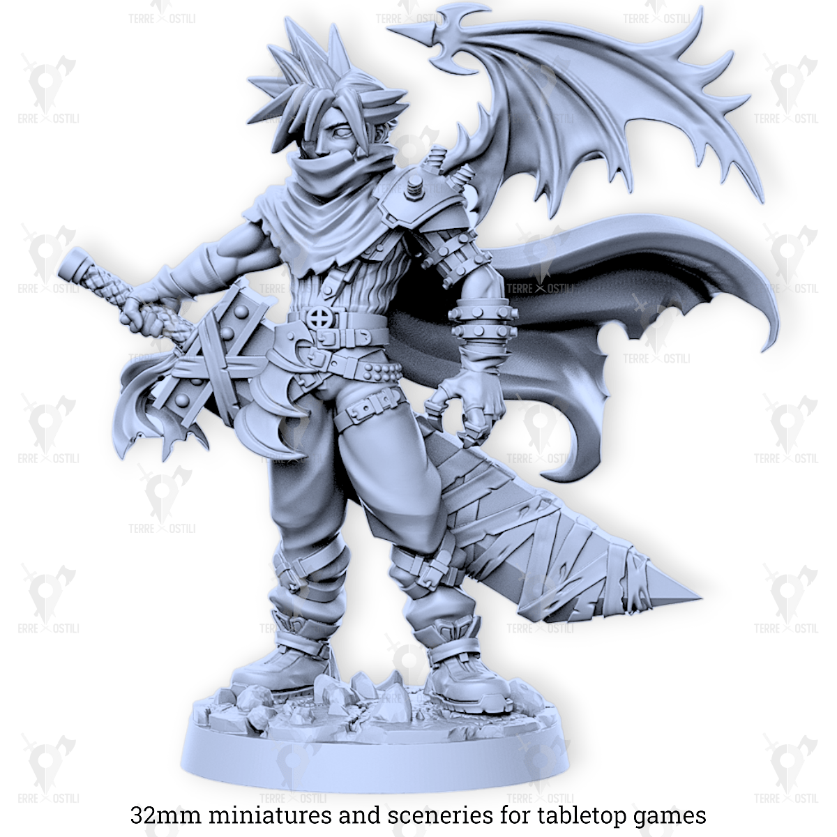 Cloud umano guerriero con spadone versione alata demoniaca KH | miniatura 3D resina | Terre Ostili