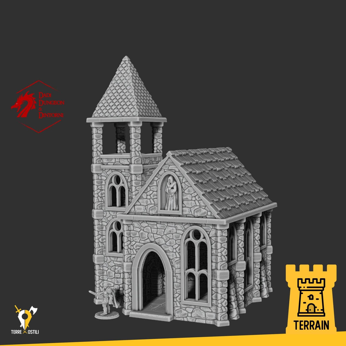 Chiesa cattedrale con campanile edificio fantasy scenico