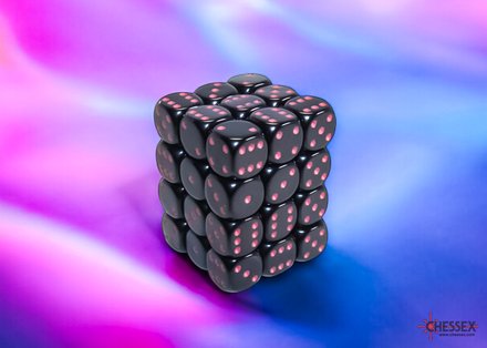 12 d6 Dice Chessex Opaque Black Pink 25848 Dadi
