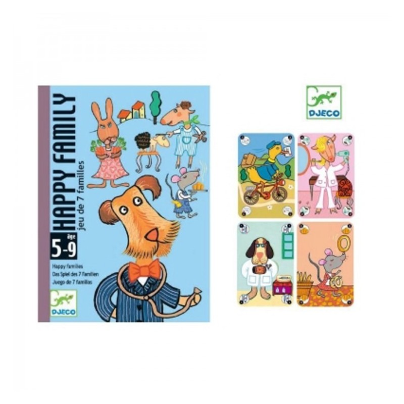DJECO DJ05115 HAPPY FAMILY GIOCO DI CARTE DELLE 7 FAMIGLIE, GIOCATORI 2-5 ETA' 5-99 ANNI