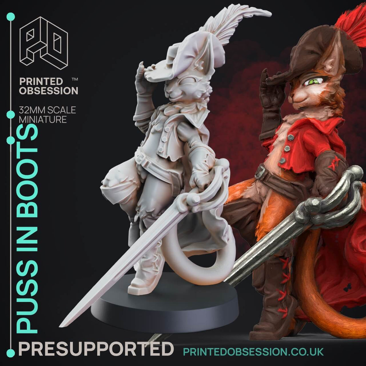 Gatto con gli stivali felinide tabaxi catfolk guerriero ladro miniatura 3D