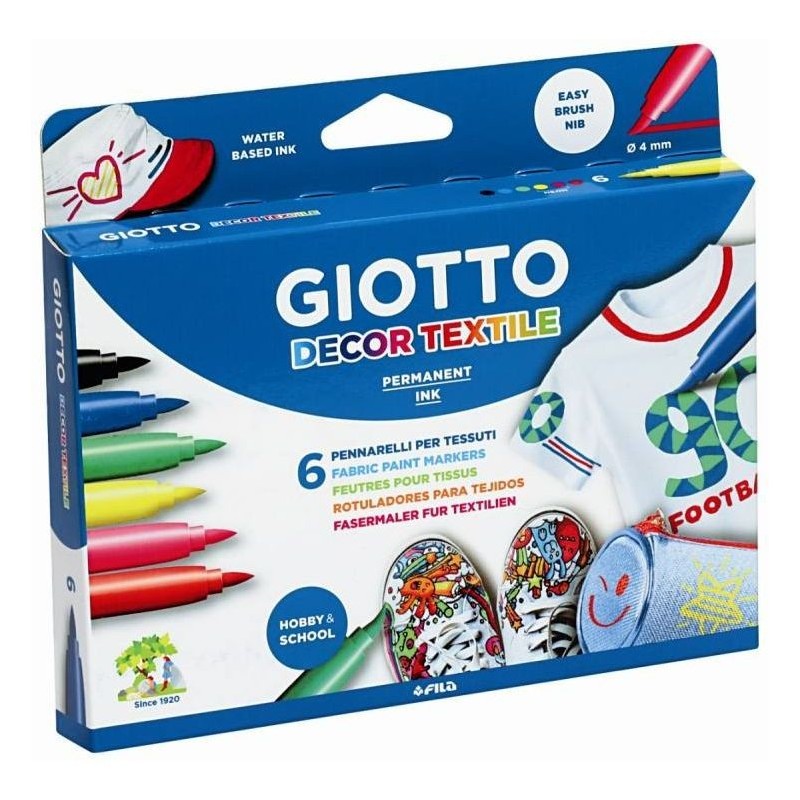 GIOTTO DECORE TESSILE INDELEBILE, 6 PENNARELLI PER TESSUTO, ANNI 3+