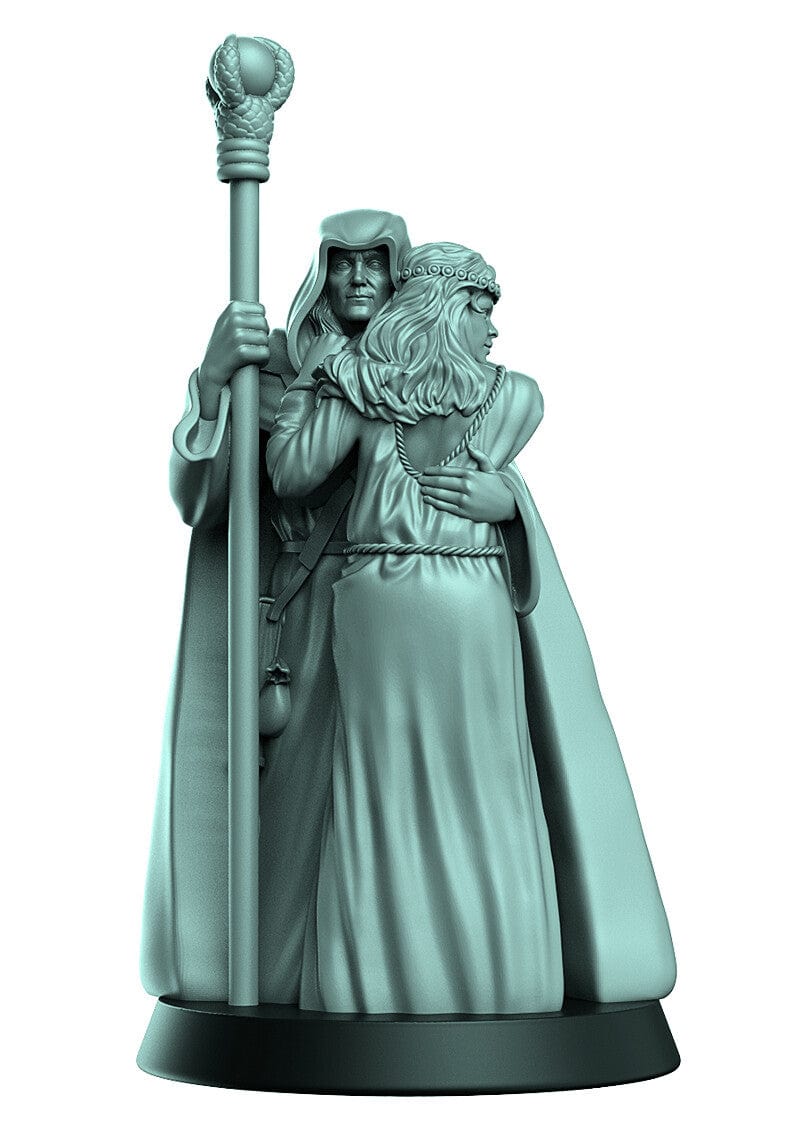 Adulto umano mago stregone con principessa miniatura 3D resina