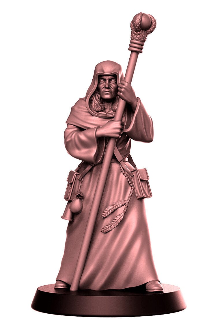 Giovane umano mago stregone incantatore miniatura 3D resina