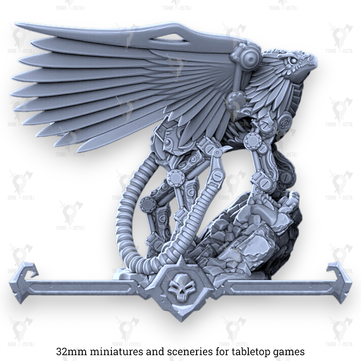 Grifone meccanico costrutto mostruoso uccello gigante | miniatura 3D resina | Terre Ostili