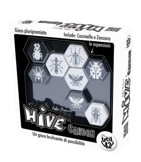 Hive Carbon - Gioco Astratto per 2 Giocatori, Edizione Black & White con Pedine Coccinella e Zanzare, 20 Minuti di Strategia
