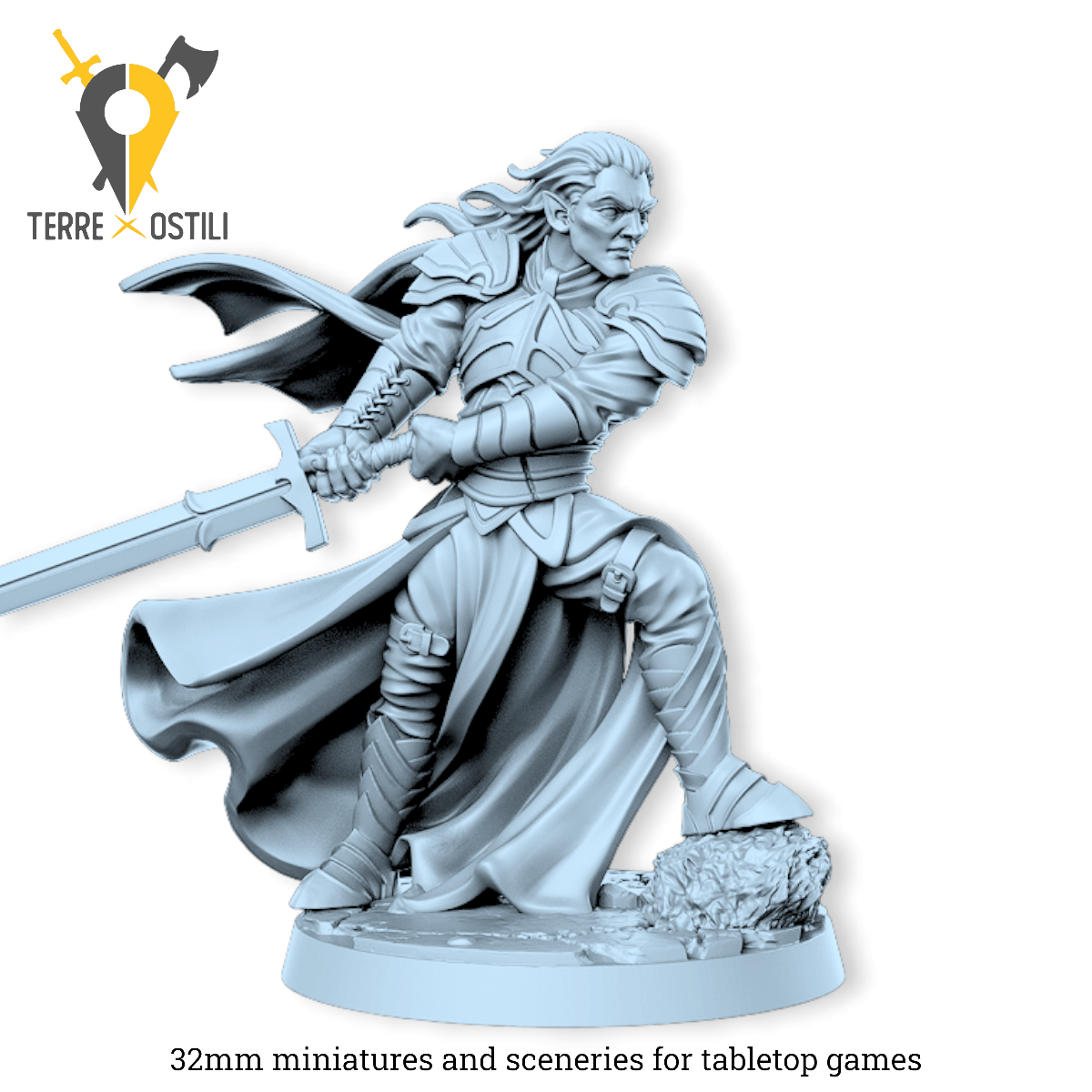 Levariel elfo cavaliere paladino guerriero | miniatura 3D resina | Terre Ostili