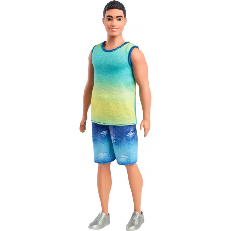 MATTEL - Barbie Ken Fashionistas con capelli neri, canotta blu e verde sfumata - DWK44