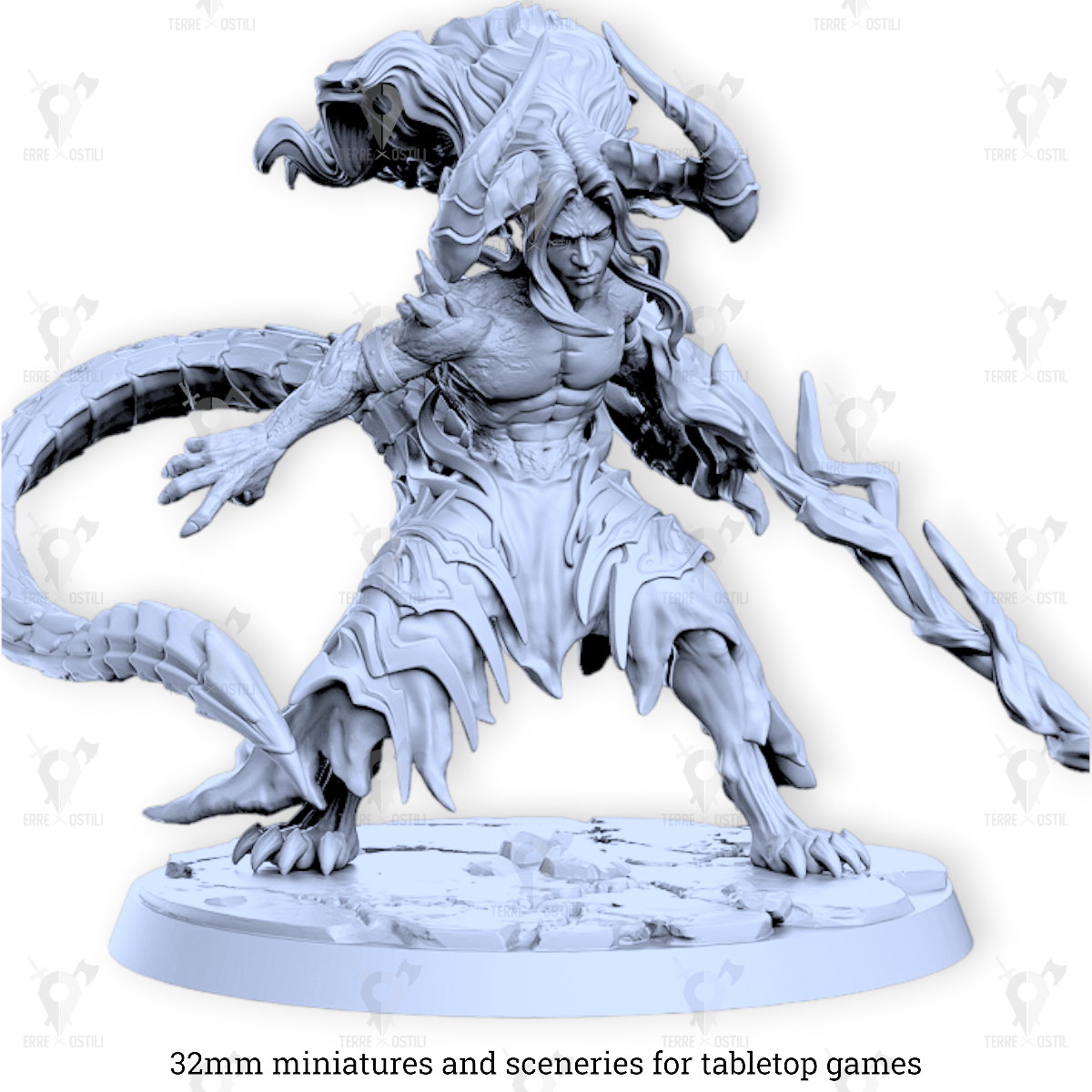 Morvus demone incantatore fulmini guerriero degli inferi tiefling | miniatura 3D resina | Terre Ostili