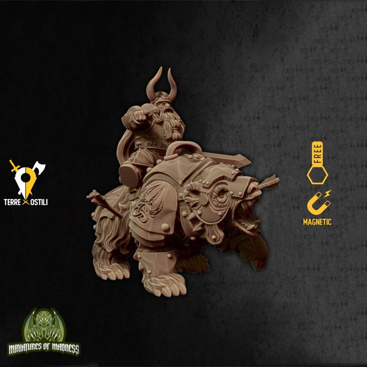 Nano re sovrano su grizzly ferito orso cavalcatura  miniatura 3d