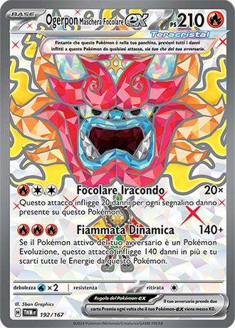 Ogerpon Maschera Focolare-ex 192/167 TeraCristal Full Art Ultra Rara - ITA - Near Mint - Scarlatto e Violetto - Crepuscolo Mascherato - Carta Pokemon
