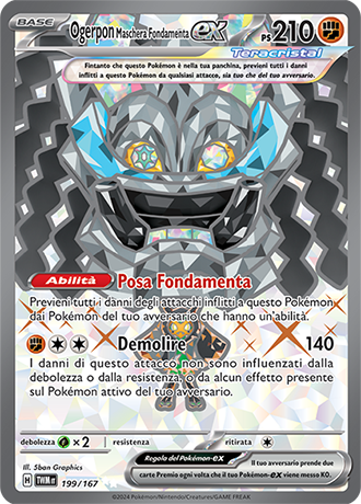 Ogerpon Maschera Fondamenta-ex 199/167 TeraCristal Full Art Ultra Rara - ITA - Near Mint - Scarlatto e Violetto - Crepuscolo Mascherato - Carta Pokemon