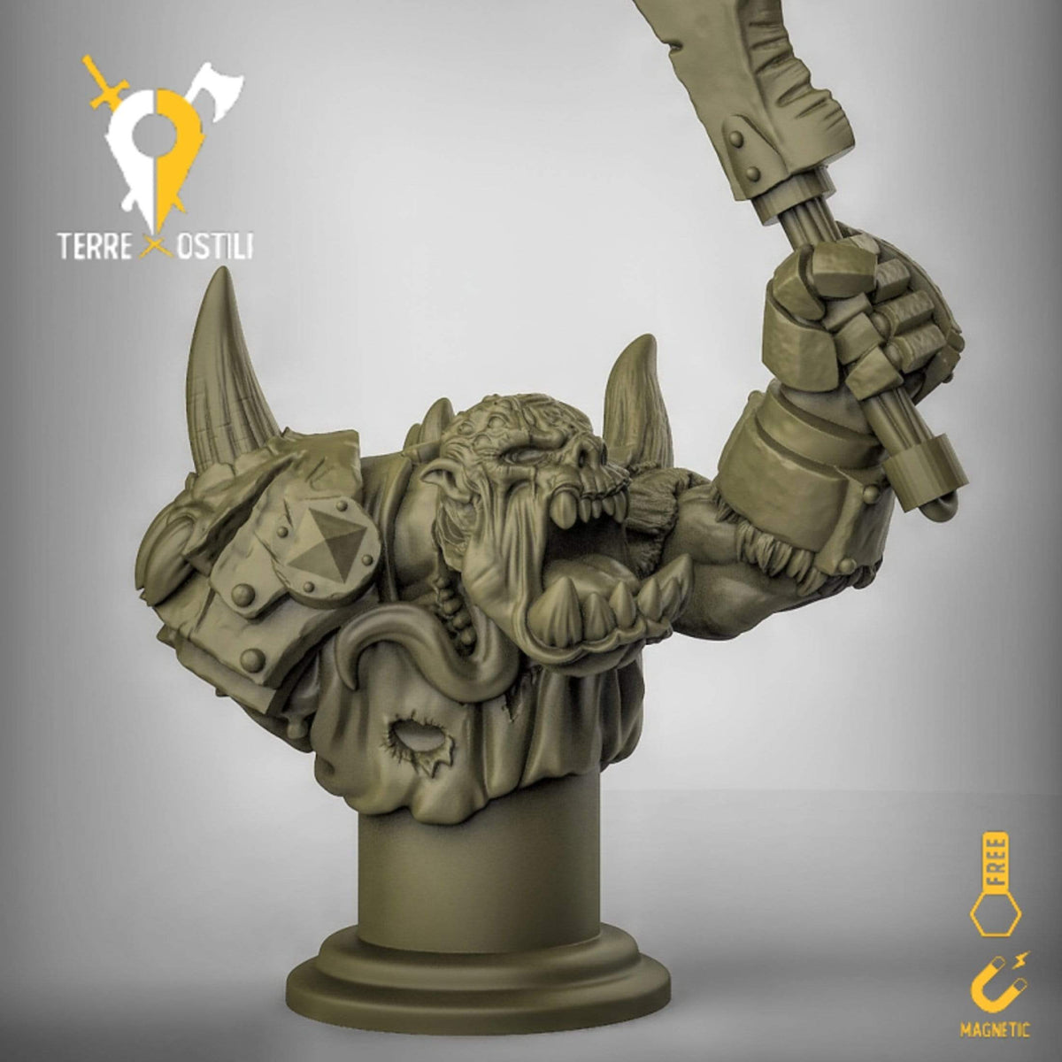 Orco capo clan armato comandante busto resina alta qualità miniatura