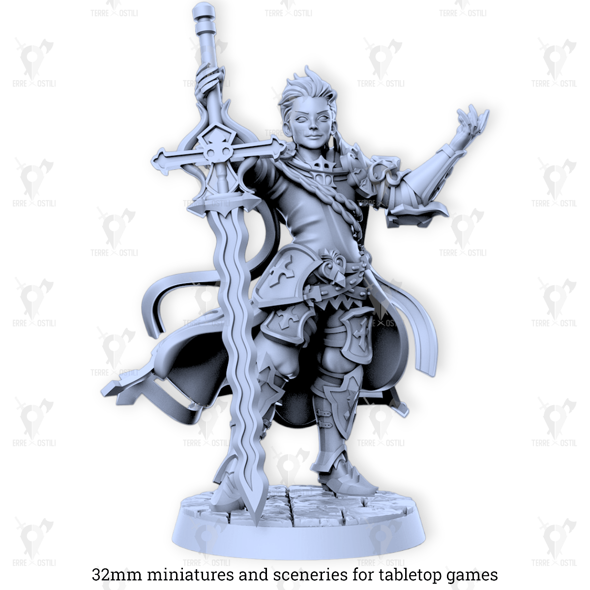 Percival umano paladino cavaliere con spadone manga | miniatura 3D resina | Terre Ostili