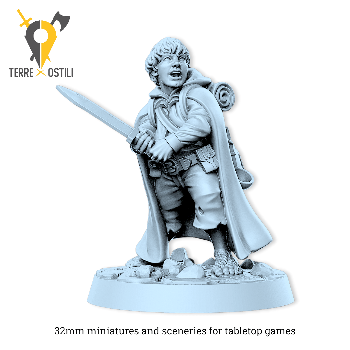 Sam halfling guerriero avventuriero hobbit lotr anelli | miniatura 3D resina | Terre Ostili