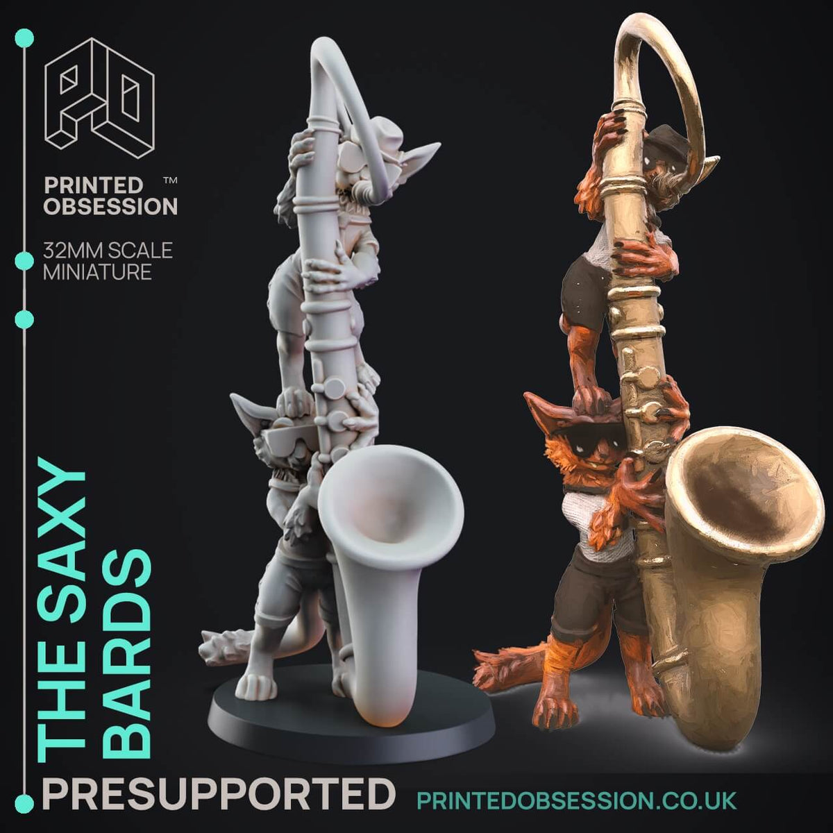 Sexy bardo gatto sassofono felinide catfolk tabaxi miniatura 3D