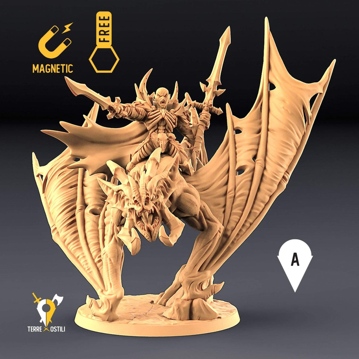 Signore Vampiro a cavallo di pipistrello crudele non morto miniatura 3D