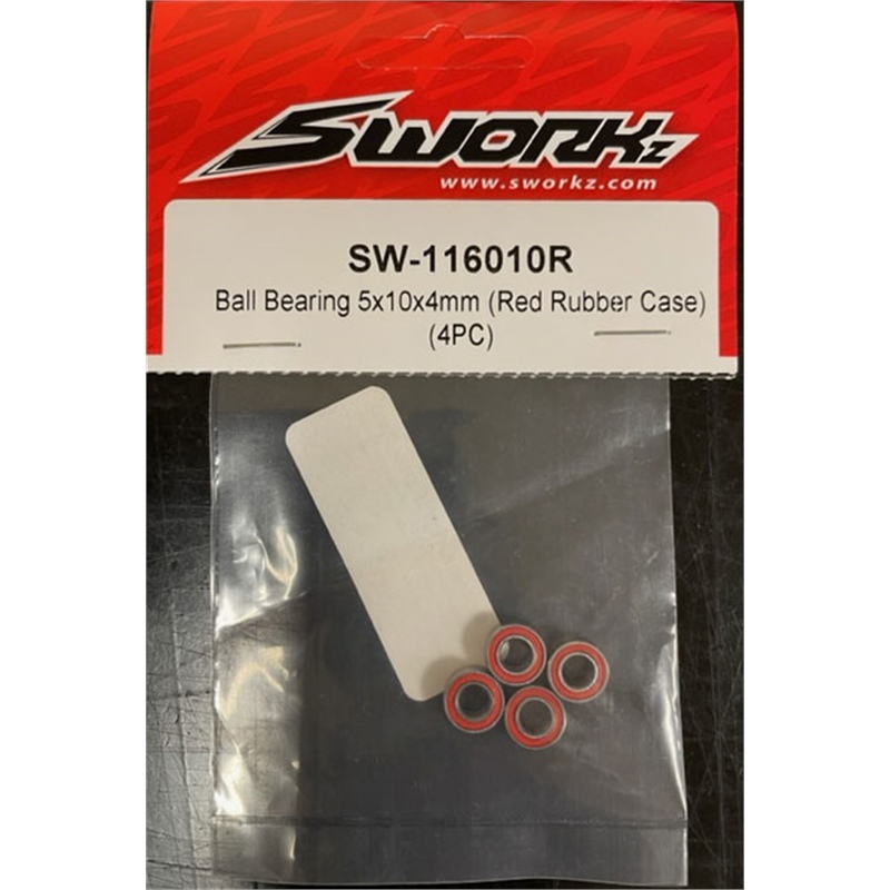 SWORKz Ball Bearing 5x10x4 RED Rubber (4) - [SW116010R]