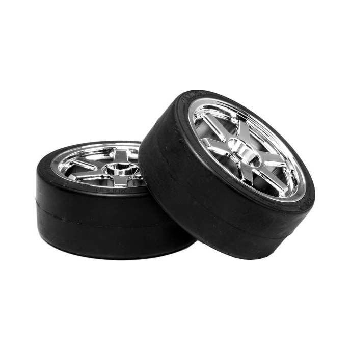 Tamiya Pneumatici Drift + cerchi a 6 razze (x2) 53960