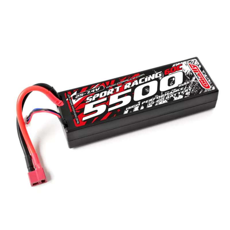 Team Corally Batteria Lipo Power racing 60c 5500mah 2s 7.4v hard case T-plug 49125-D