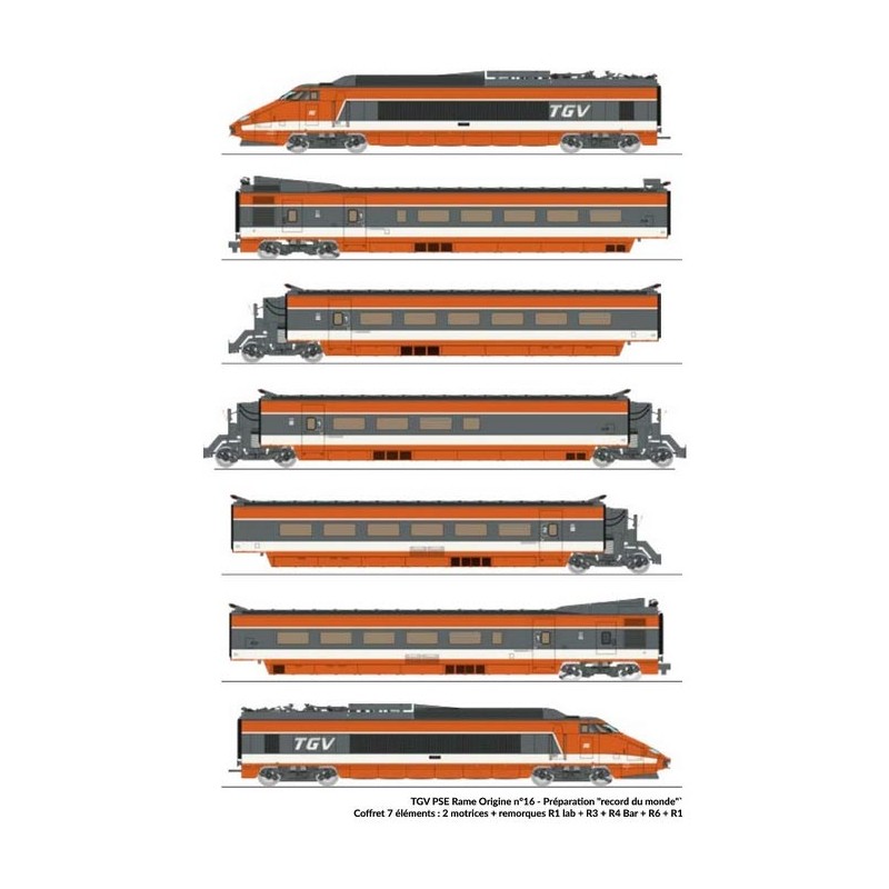 TGV PSE, Rama 16, 7 auto. Primato mondiale. SNCF. REE MODELES TGV-004