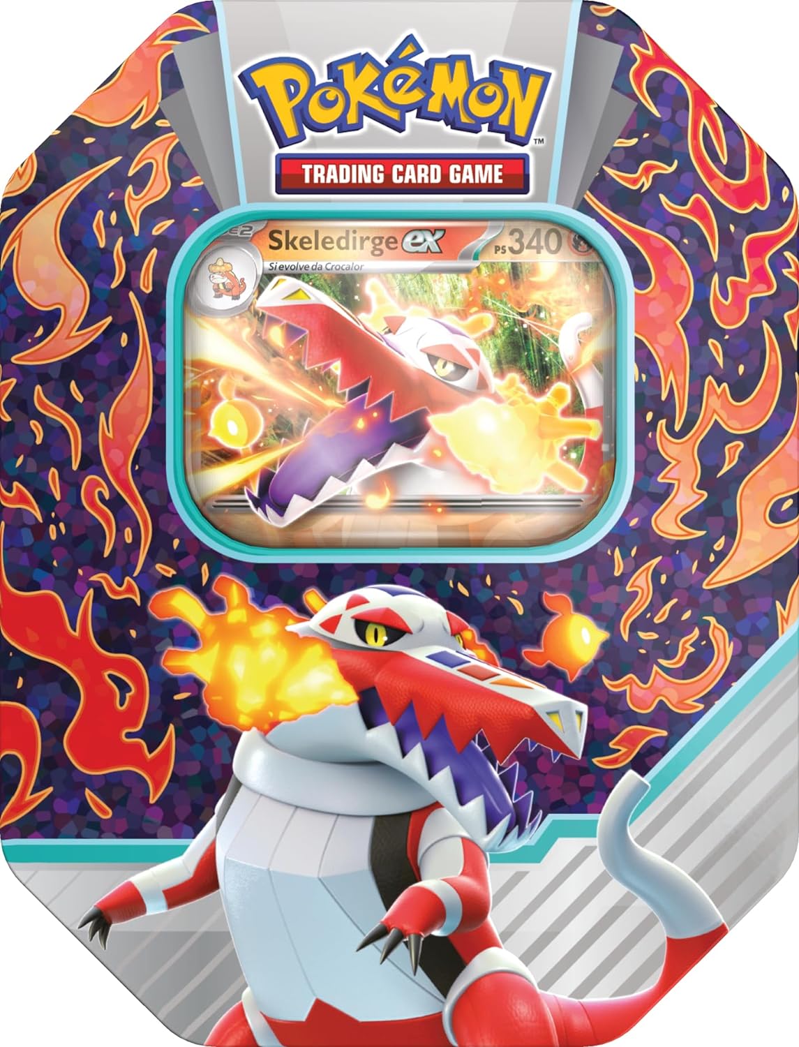 Tin da collezione Compagni d'avventura di Paldea - Skeledirge EX - Scarlatto e Violetto - ITA