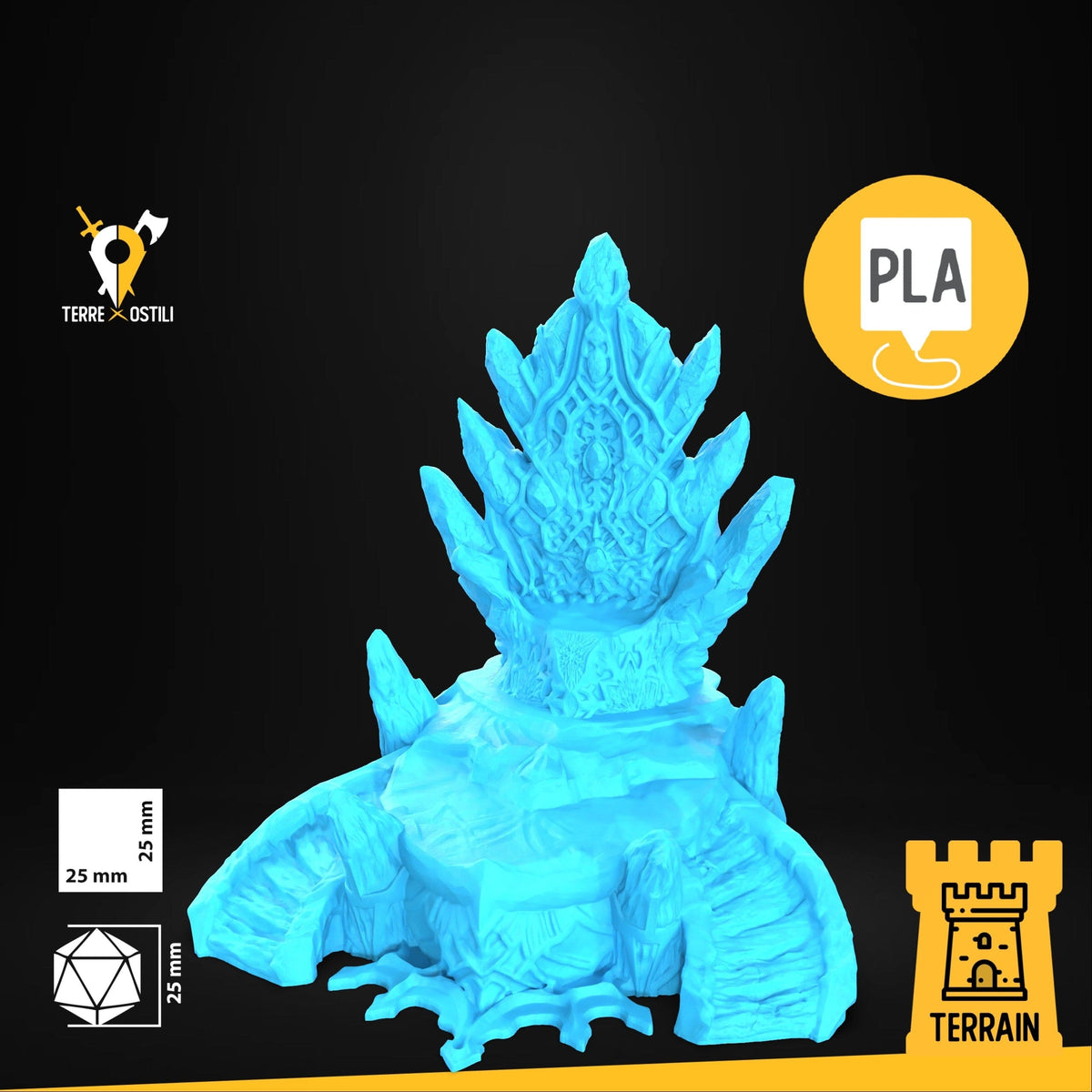 Trono reale grande sedia palazzo ghiaccio gelo inverno fantasy scenico 3D