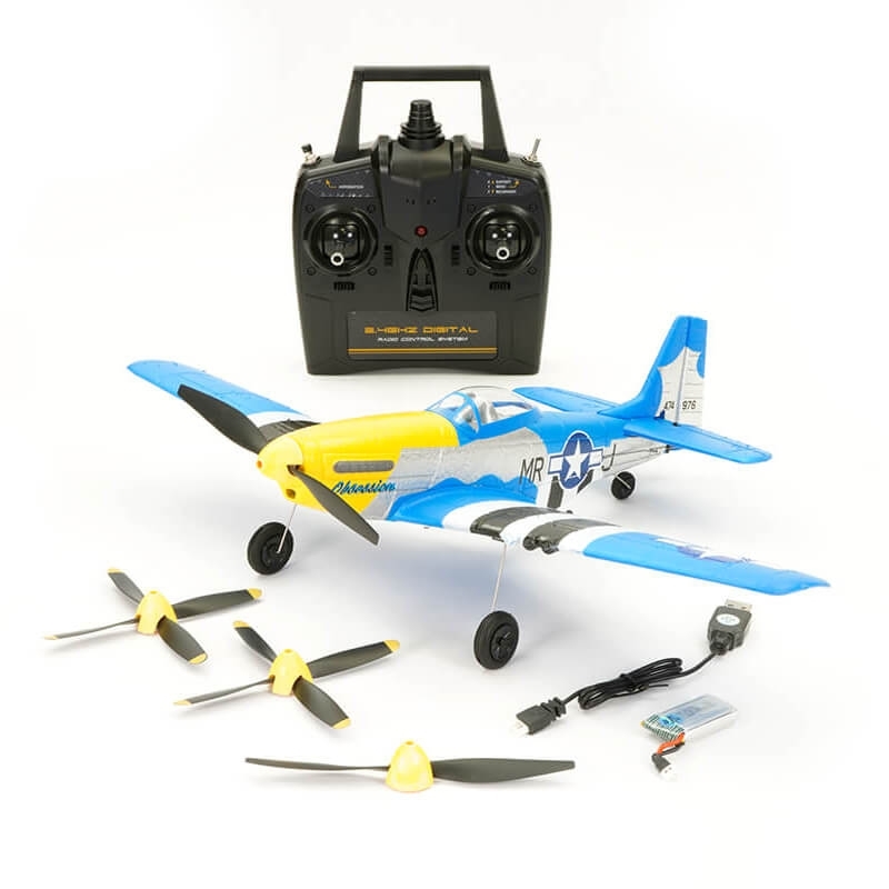 VOLANTEX P-51D Mustang V2 BLUE 400mm 4CH Brushed Aereo RTF EPP con Gyro - [V761-5V2B]